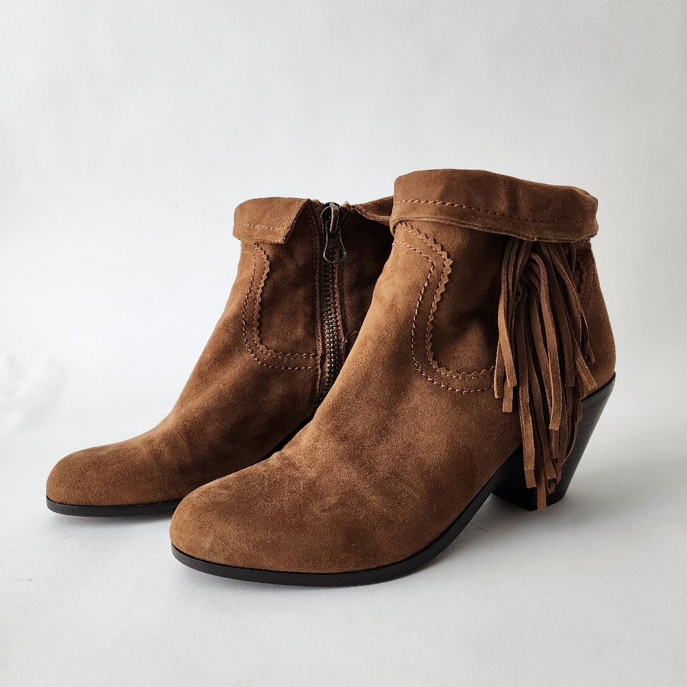 Womens 7.5 Sam Edelman Suede Soft Saddle Western Style Louie Boots With Fringe